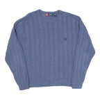 TOMMY HILFIGER Mens Blue Patterned Jumper Crew Neck Basic Knit L Cotton Blend