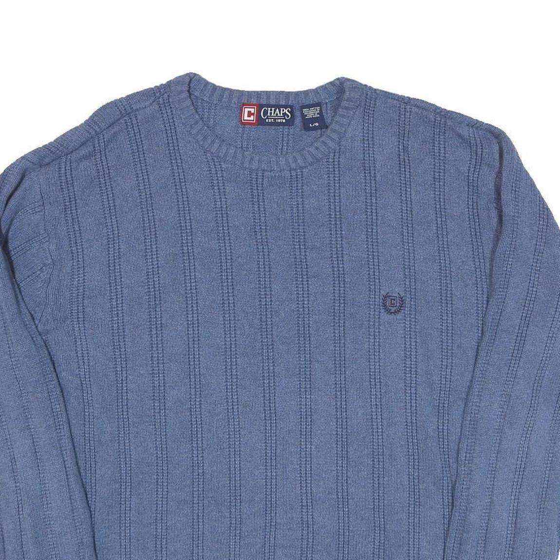 TOMMY HILFIGER Mens Blue Patterned Jumper Crew Neck Basic Knit L Cotton Blend