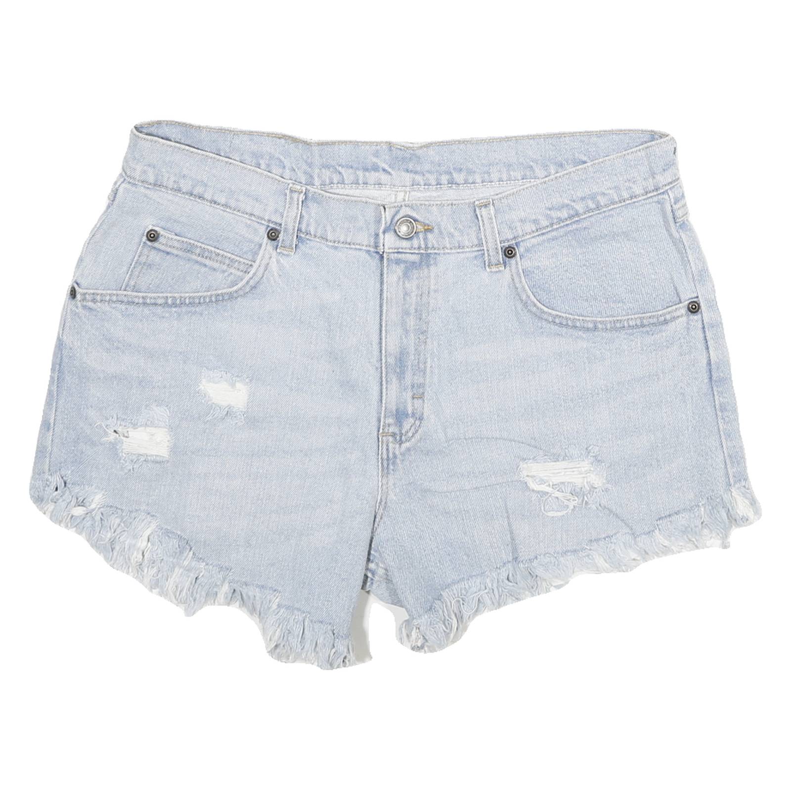 WRANGLER Womens Denim Blue Casual Shorts L W32 Distressed Cut-Off