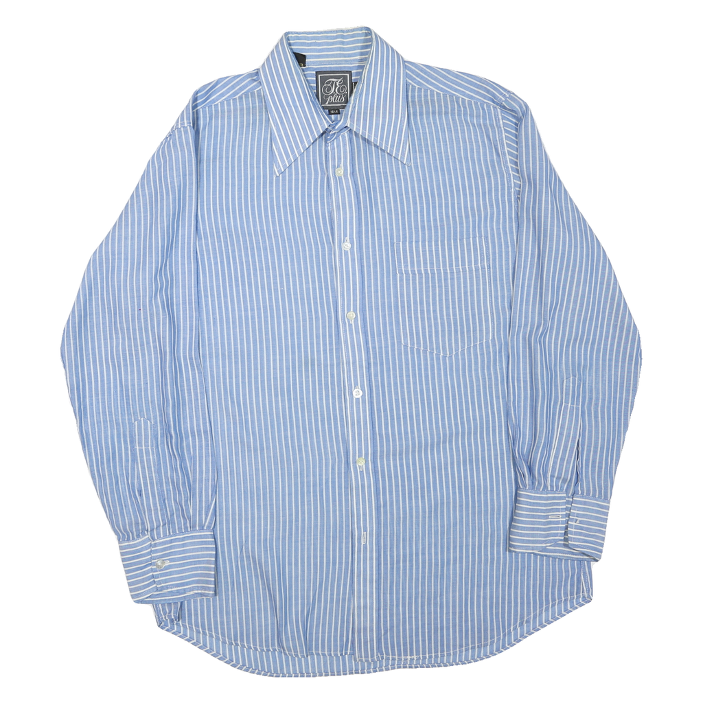 TE PLUS Mens Blue & White Stripe Shirt XL Classic Button Down Long Sleeve