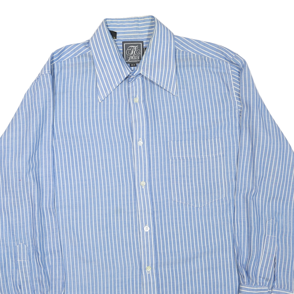 TE PLUS Mens Blue & White Stripe Shirt XL Classic Button Down Long Sleeve