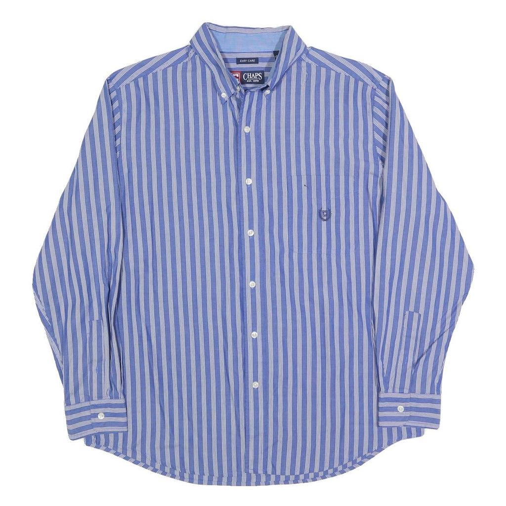 CHAPS Mens Blue & White Stripe Button-Down Shirt L Classic Fit Collar Long