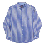 CHAPS Mens Blue & White Stripe Button-Down Shirt L Classic Fit Collar Long