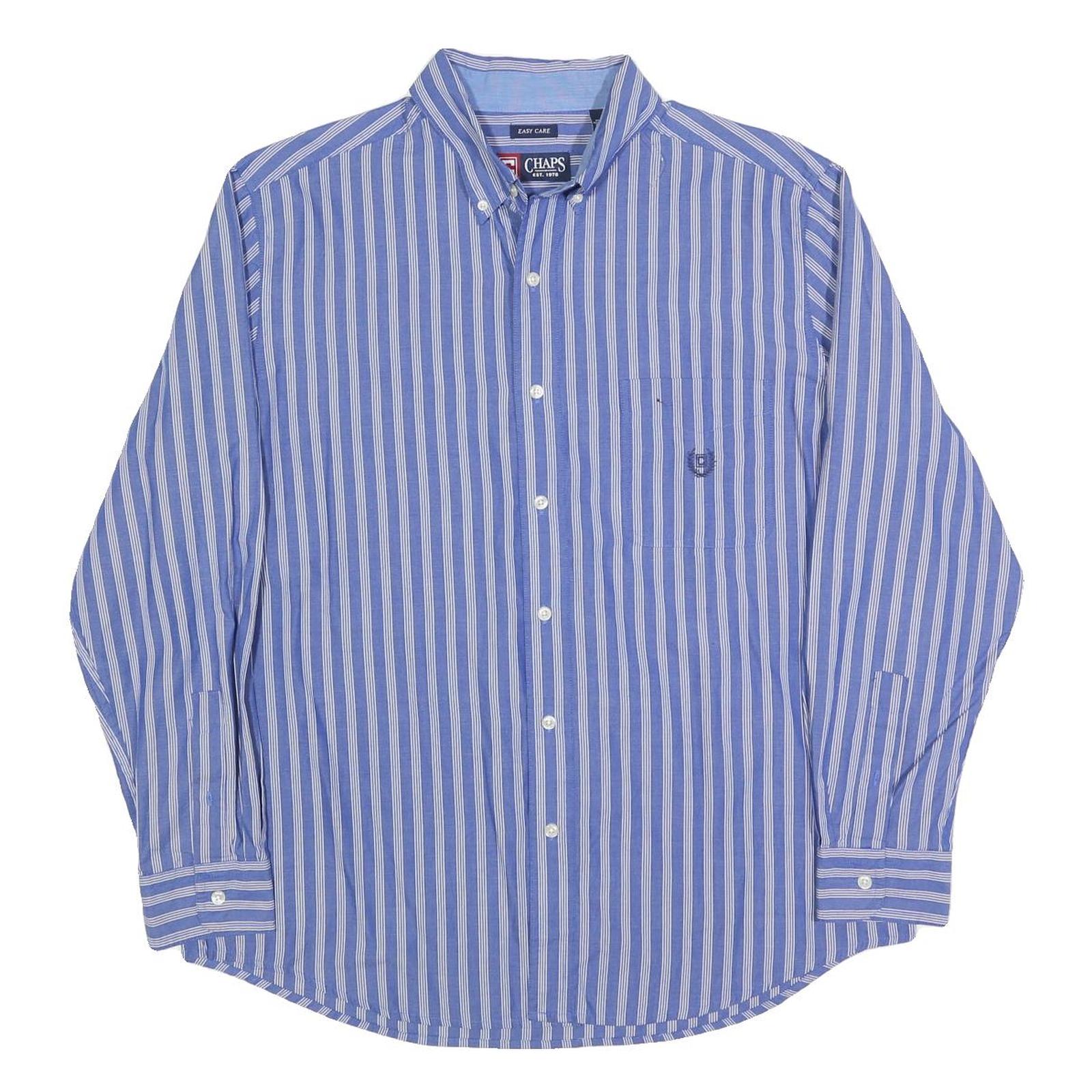 CHAPS Mens Blue & White Stripe Button-Down Shirt L Classic Fit Collar Long