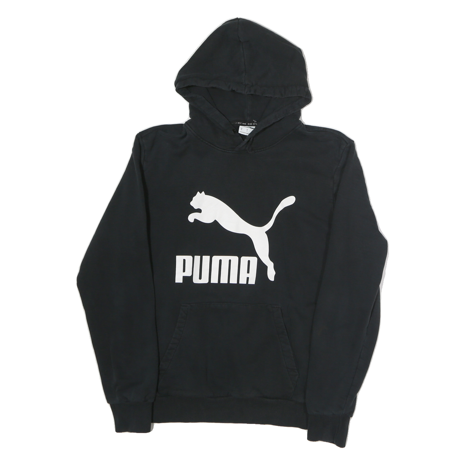 PUMA Mens Black Hoodie M Cotton Pullover Logo Sweatshirt Casual