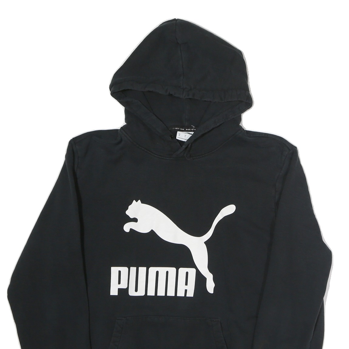 PUMA Mens Black Hoodie M Cotton Pullover Logo Sweatshirt Casual