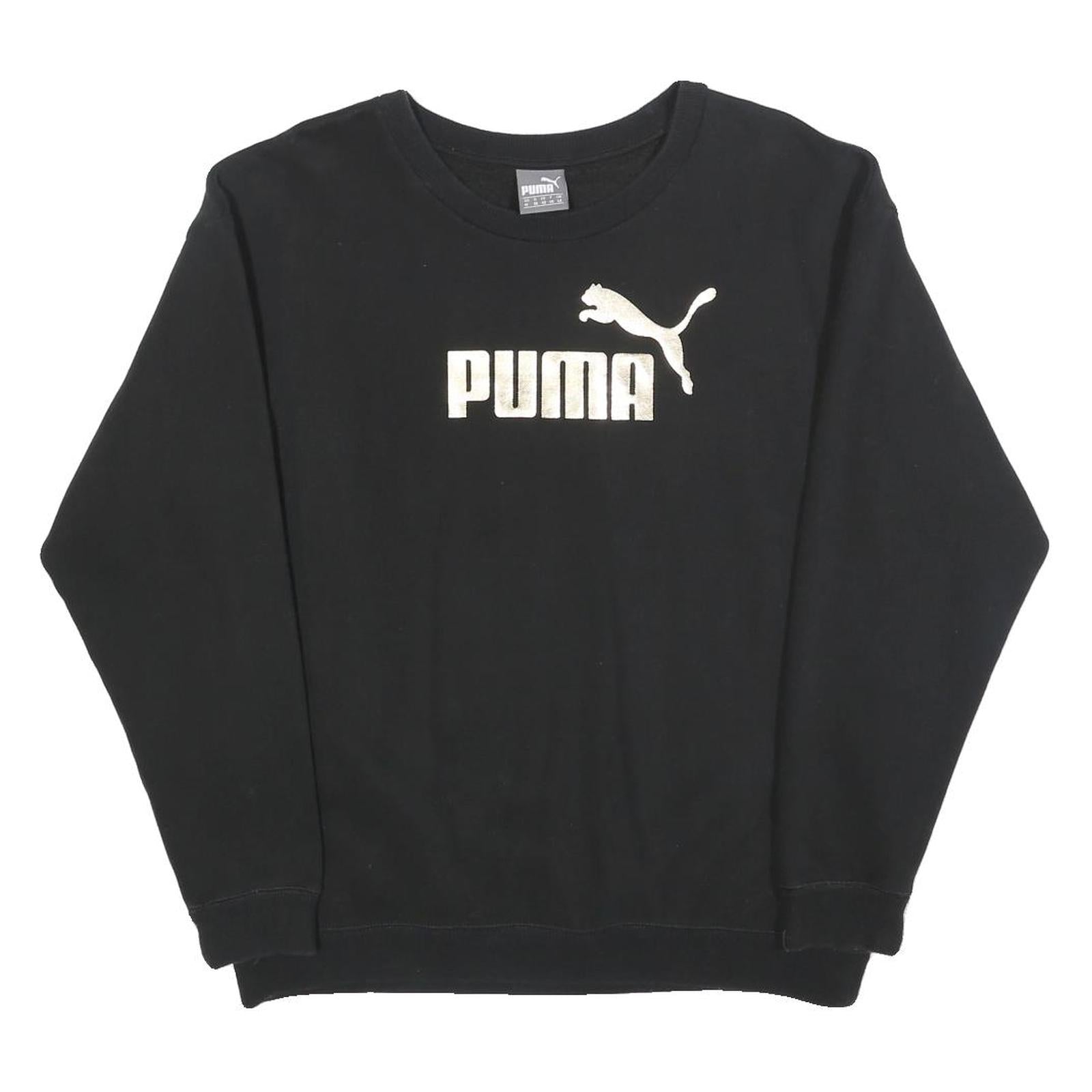 PUMA Womens Black Cotton Blend Crew Neck Sweatshirt UK 12 Logo Casual