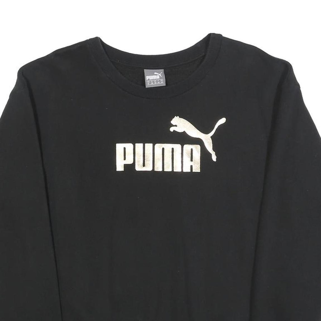 PUMA Womens Black Cotton Blend Crew Neck Sweatshirt UK 12 Logo Casual