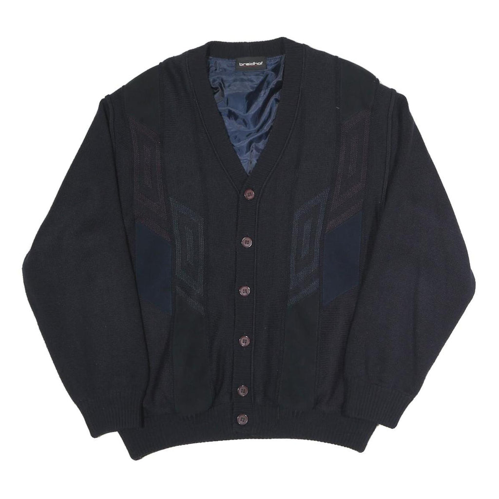 BREIDHOF Mens Black Button Cotton Blend Cardigan Jacket L Knit Classic Fit