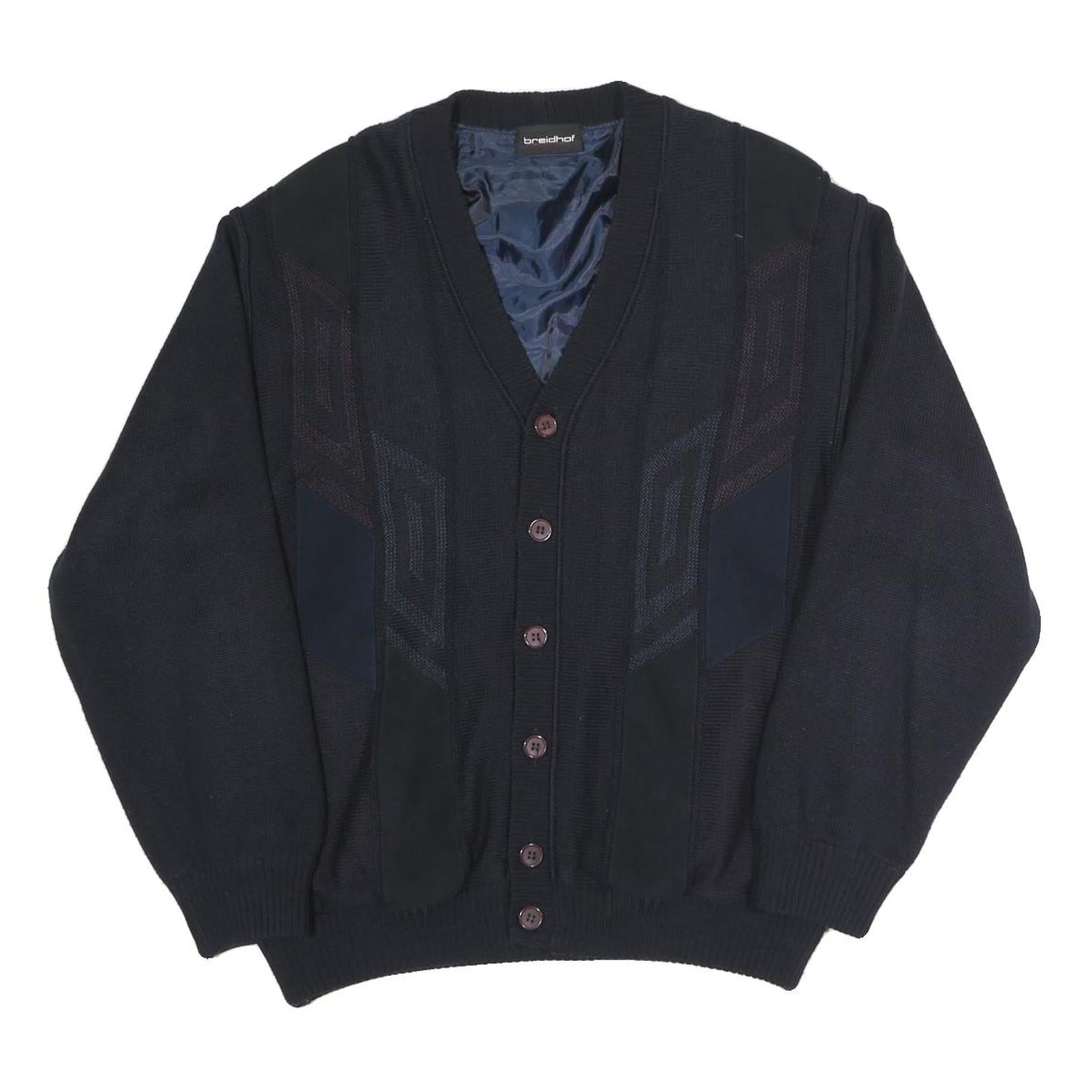 BREIDHOF Mens Black Button Cotton Blend Cardigan Jacket L Knit Classic Fit