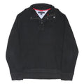 TOMMY HILFIGER Mens Black Button Pullover Plain Crew Neck Basic Knit L Cotton