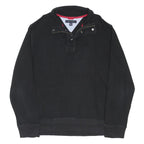 TOMMY HILFIGER Mens Black Button Pullover Plain Crew Neck Basic Knit L Cotton