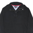 TOMMY HILFIGER Mens Black Button Pullover Plain Crew Neck Basic Knit L Cotton