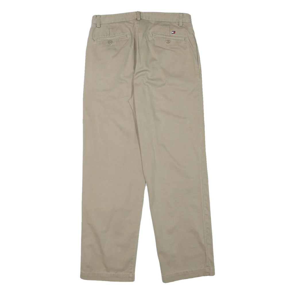 TOMMY HILFIGER Mens Regular Beige Cotton Blend Zip Trousers W33 L32 Smart Casual