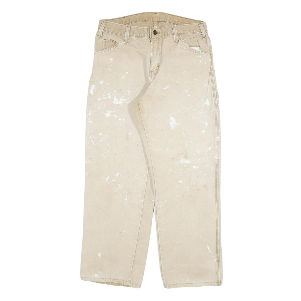 DICKIES Mens Jeans Beige Regular Straight Denim W30 L27 Workwear Utility Zip