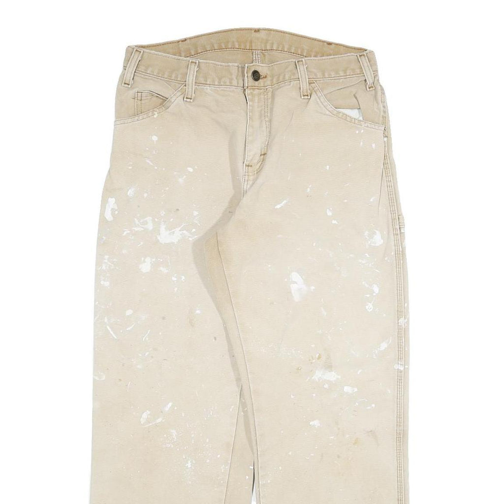 DICKIES Mens Jeans Beige Regular Straight Denim W30 L27 Workwear Utility Zip