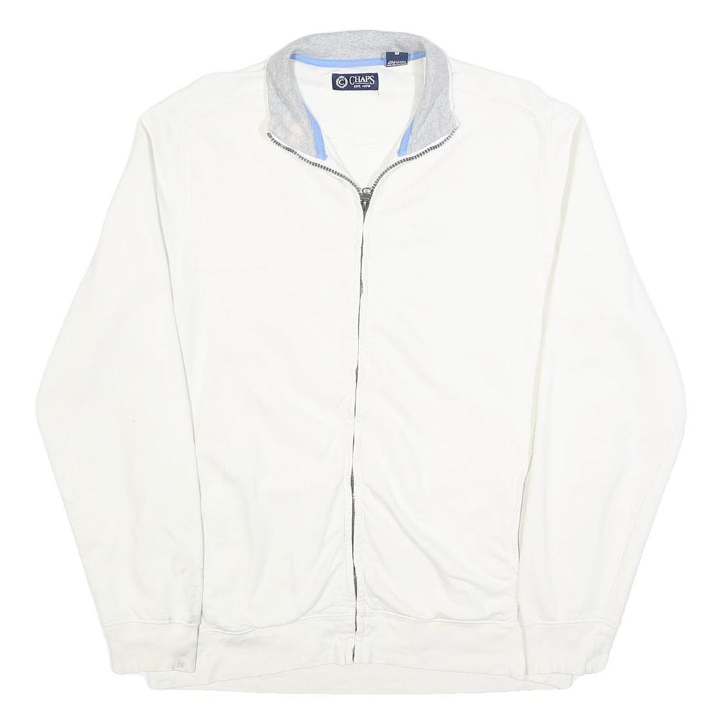 CHAPS Mens White Slim Jacket M Cotton Blend Zip Plain Casual Lightweight