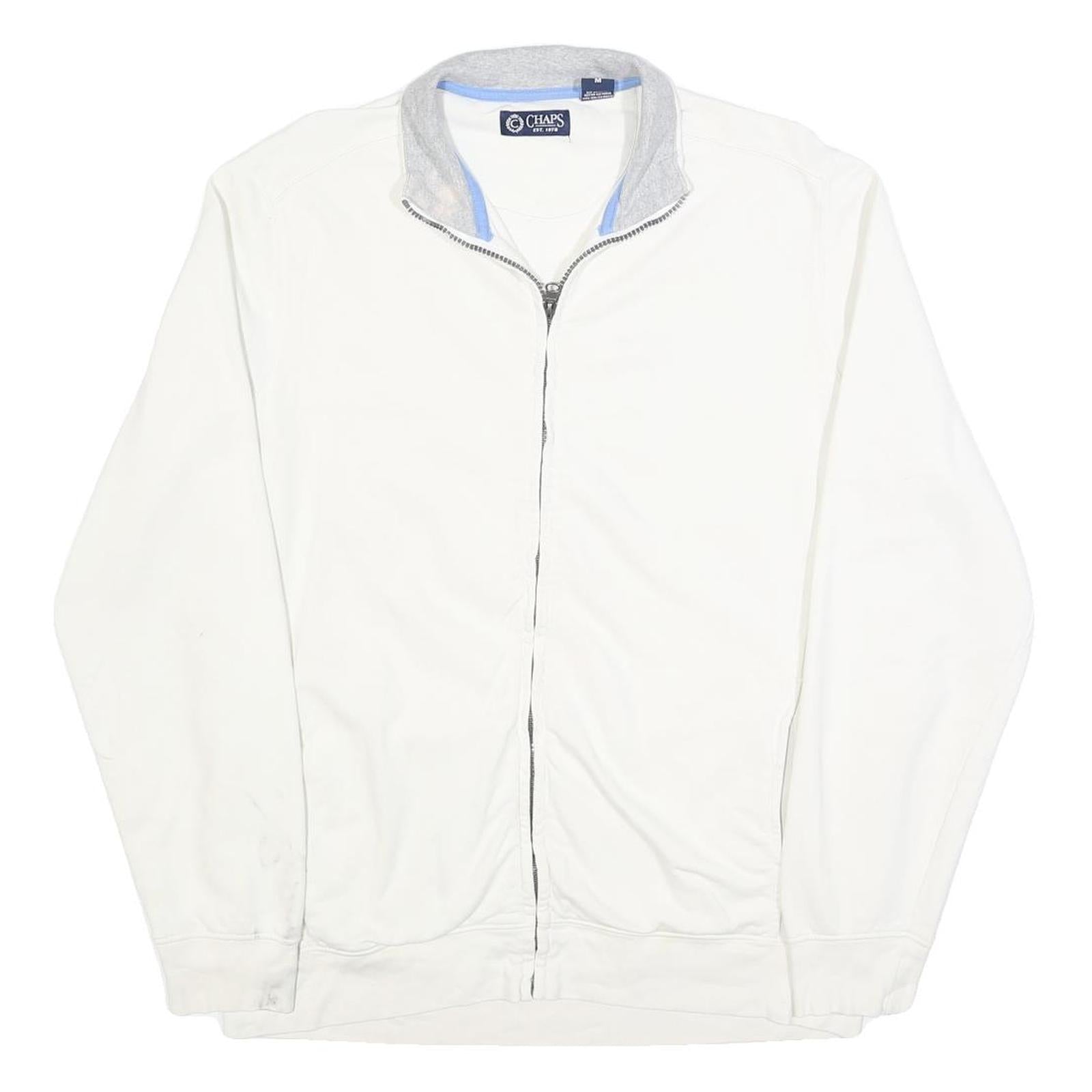 CHAPS Mens White Slim Jacket M Cotton Blend Zip Plain Casual Lightweight