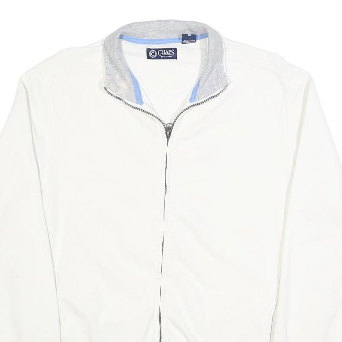 CHAPS Mens White Slim Jacket M Cotton Blend Zip Plain Casual Lightweight