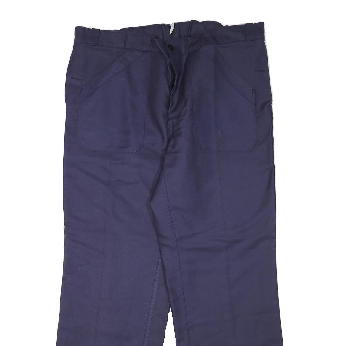 MARSUM Mens Cotton Blend Navy Blue Regular Fit Straight Leg Trousers W42 L32