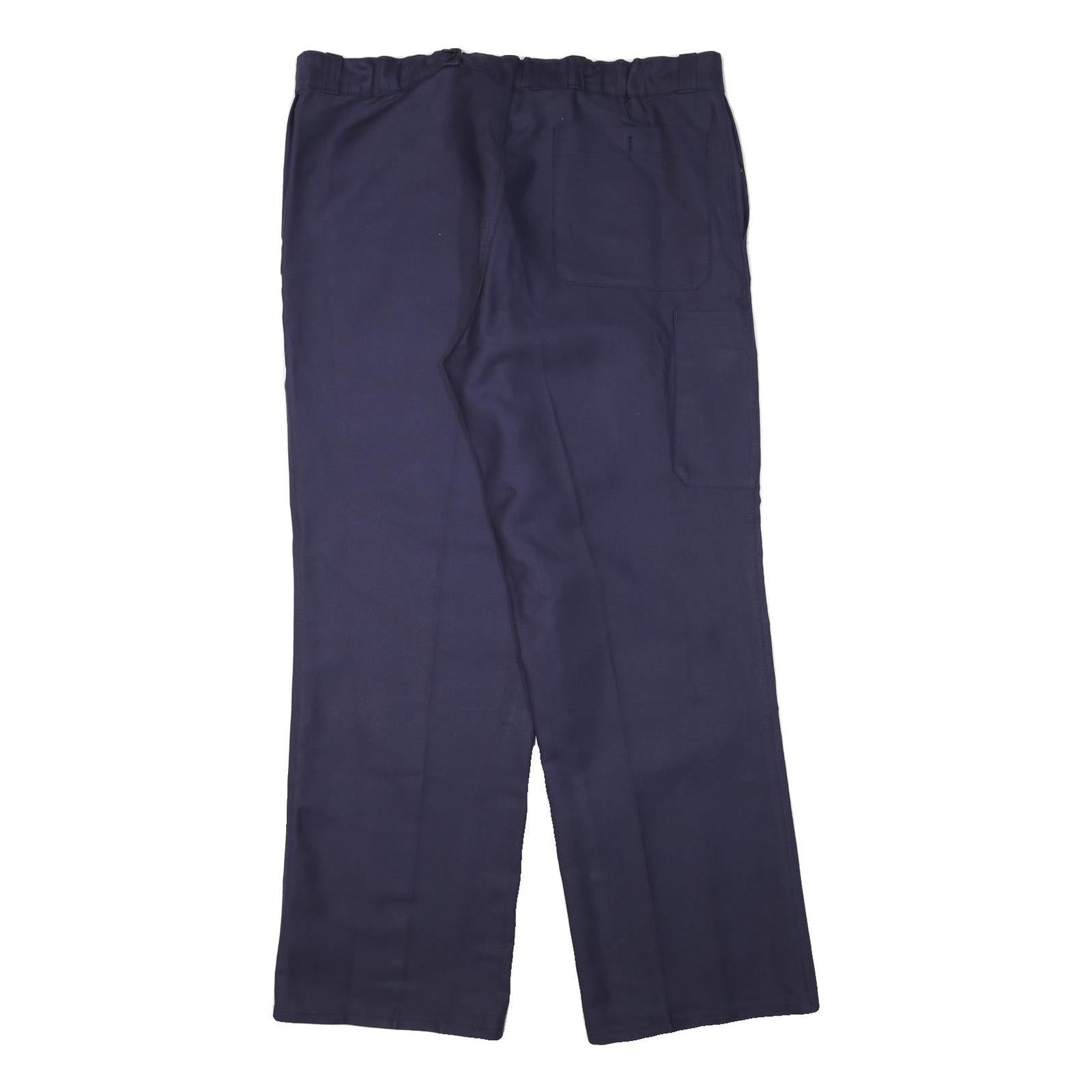 MARSUM Mens Cotton Blend Navy Blue Regular Fit Straight Leg Trousers W42 L32