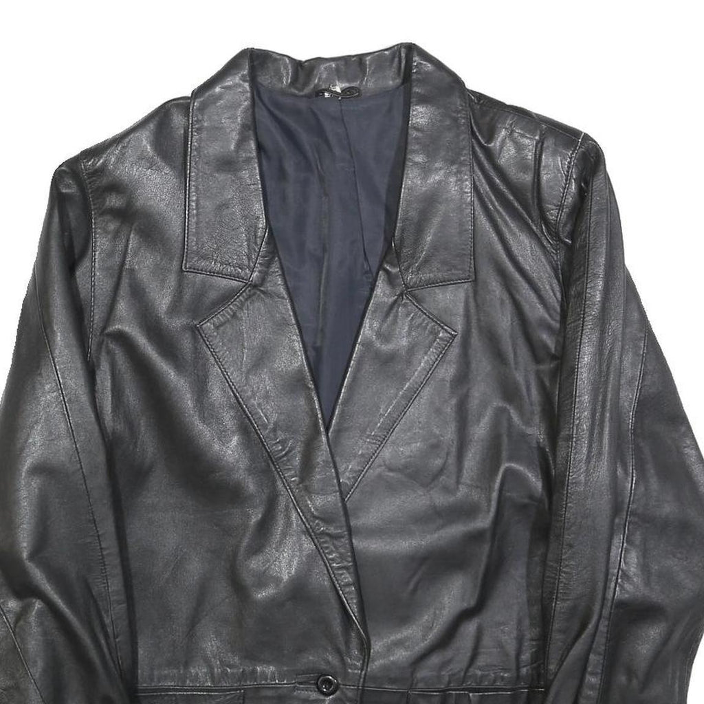 Womens Black Leather Button Jacket M Leather Plain Classic Smart Outerwear