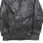 Womens Black Leather Button Jacket M Leather Plain Classic Smart Outerwear