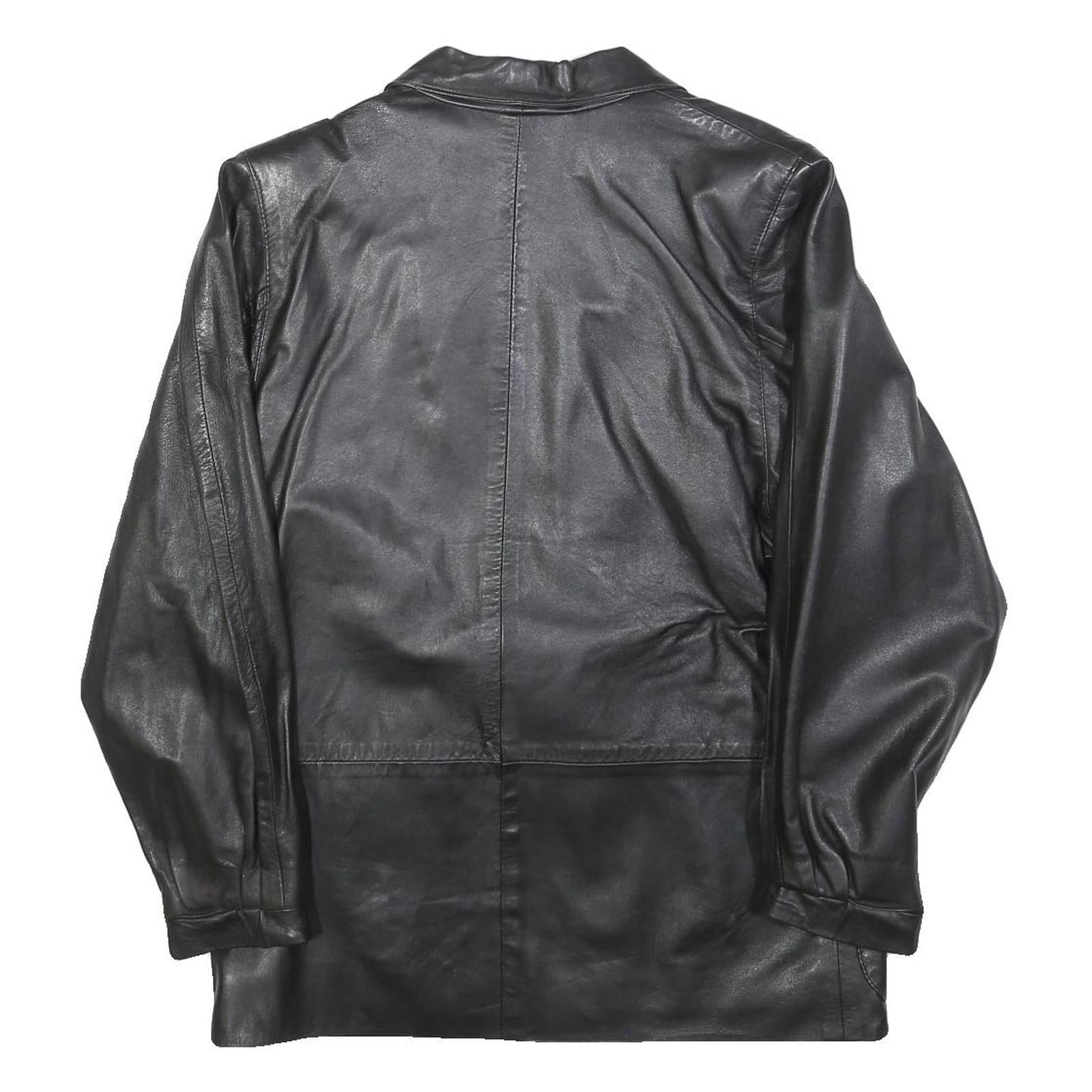 Womens Black Leather Button Jacket M Leather Plain Classic Smart Outerwear