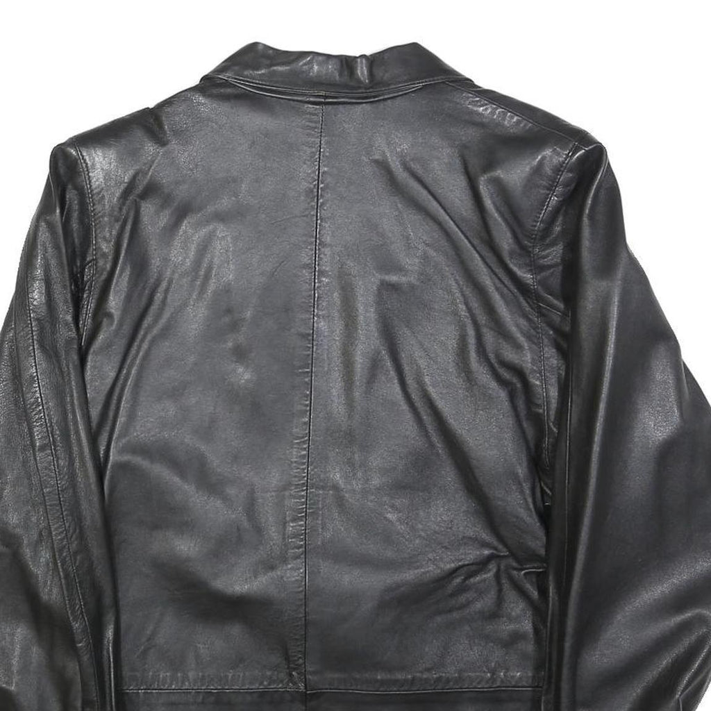 Womens Black Leather Button Jacket M Leather Plain Classic Smart Outerwear