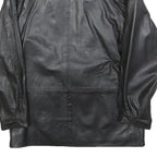 Womens Black Leather Button Jacket M Leather Plain Classic Smart Outerwear
