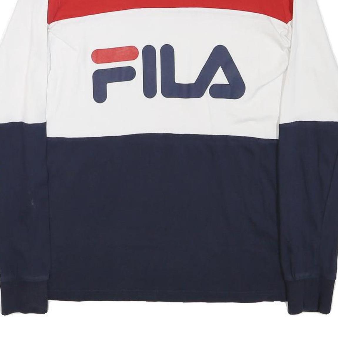 FILA Mens Red & White & Navy Long Sleeve Crew Neck Logo T-Shirt XS Cotton Blend