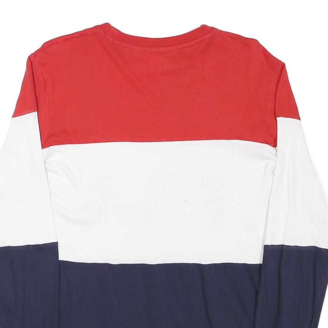 FILA Mens Red & White & Navy Long Sleeve Crew Neck Logo T-Shirt XS Cotton Blend