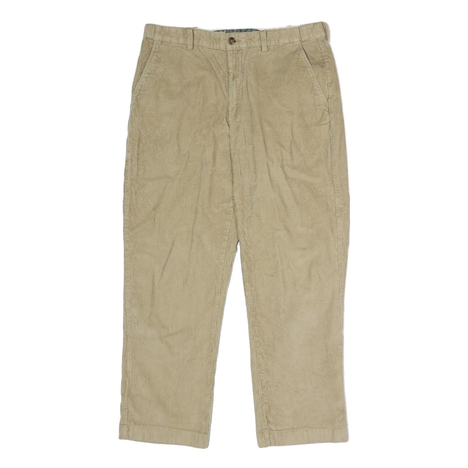 LL BEAN Mens Regular Fit Beige Corduroy Trousers W36 L32 Casual Zip Closure
