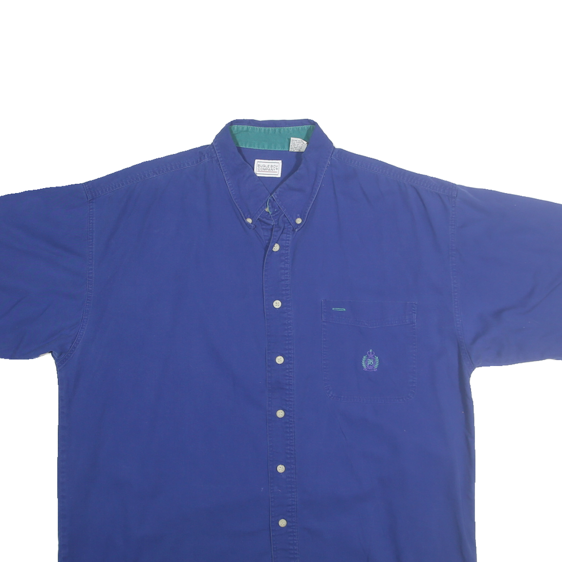 BUGLE BOY Mens Blue Cotton Shirt XL Classic Button-Down Short Sleeve Casual
