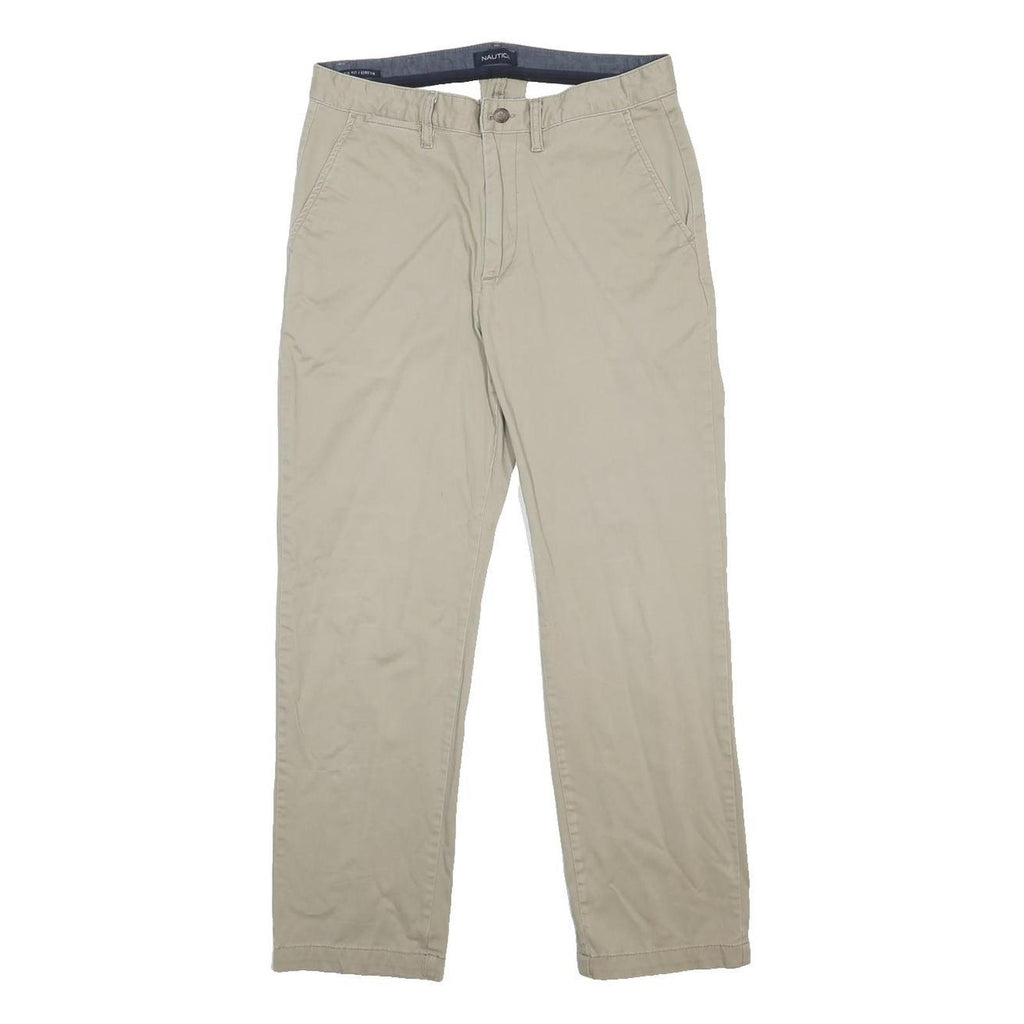 NAUTICA Mens Classic Beige Cotton Blend Trousers W32 L30 Zip Casual Chinos