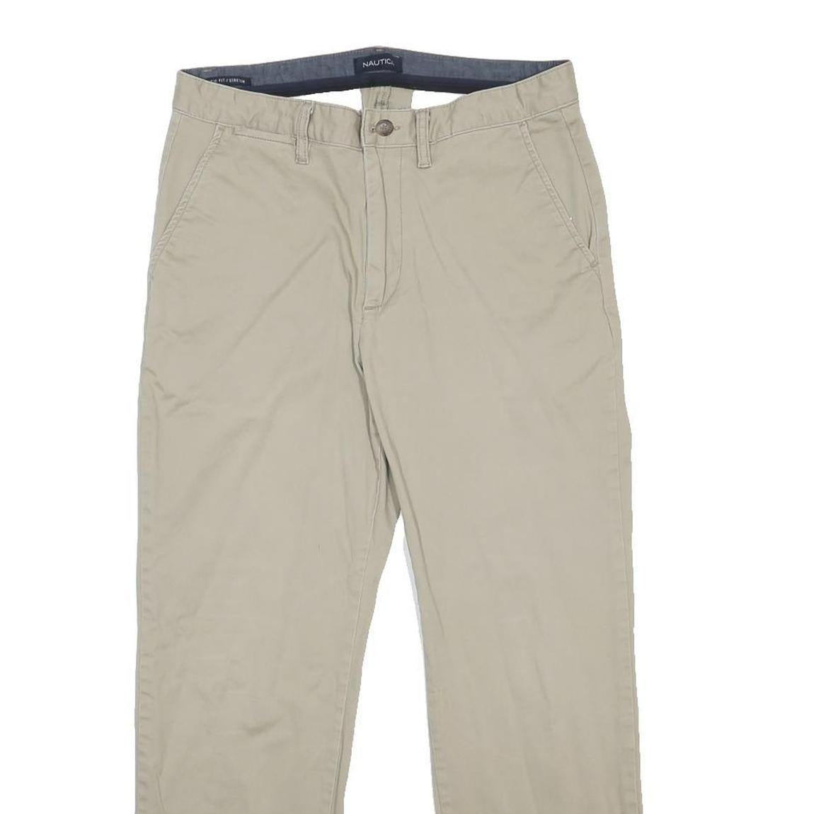 NAUTICA Mens Classic Beige Cotton Blend Trousers W32 L30 Zip Casual Chinos