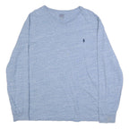 POLO RALPH LAUREN Mens Blue Heather V-Neck Long Sleeve T-Shirt XL Cotton Blend