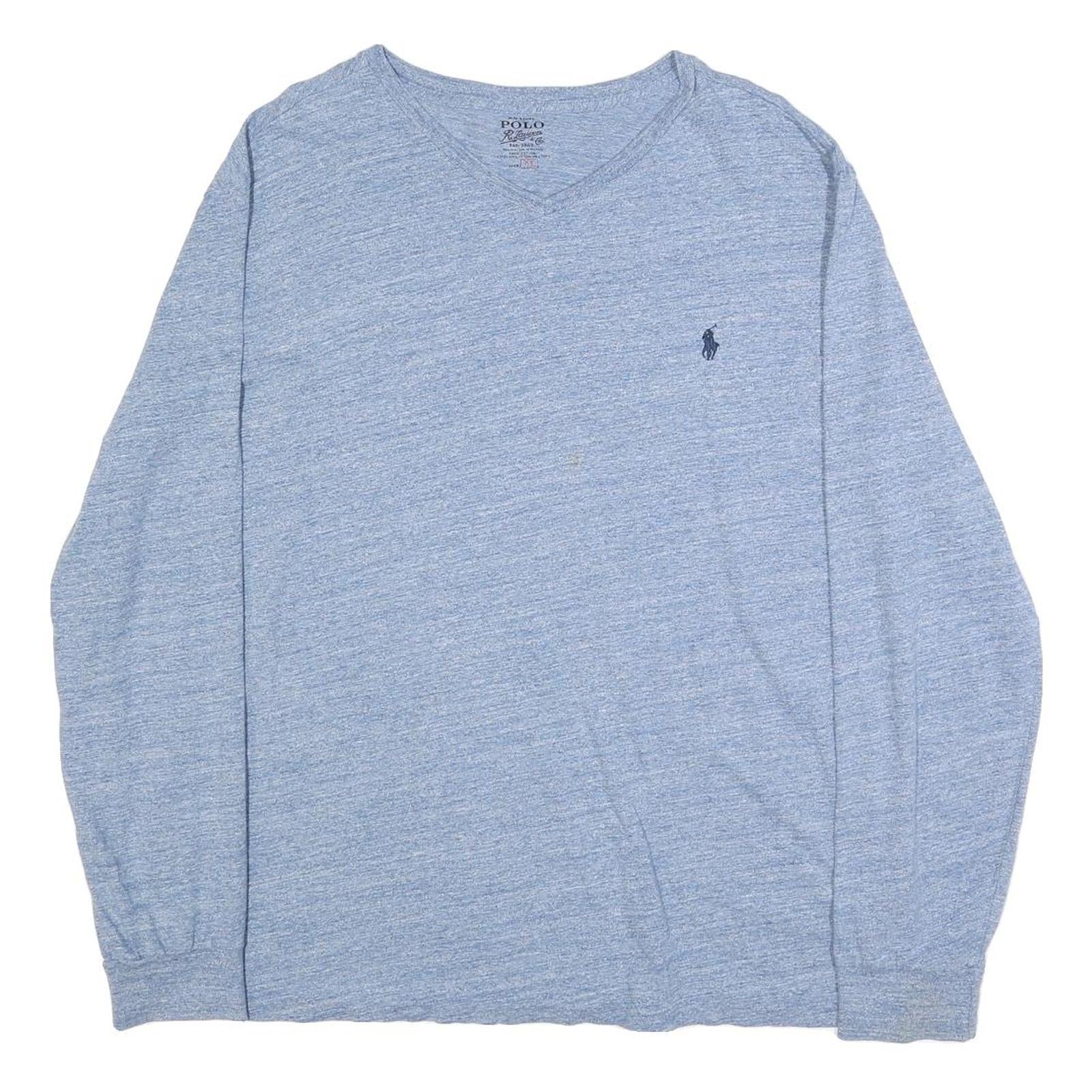 POLO RALPH LAUREN Mens Blue Heather V-Neck Long Sleeve T-Shirt XL Cotton Blend