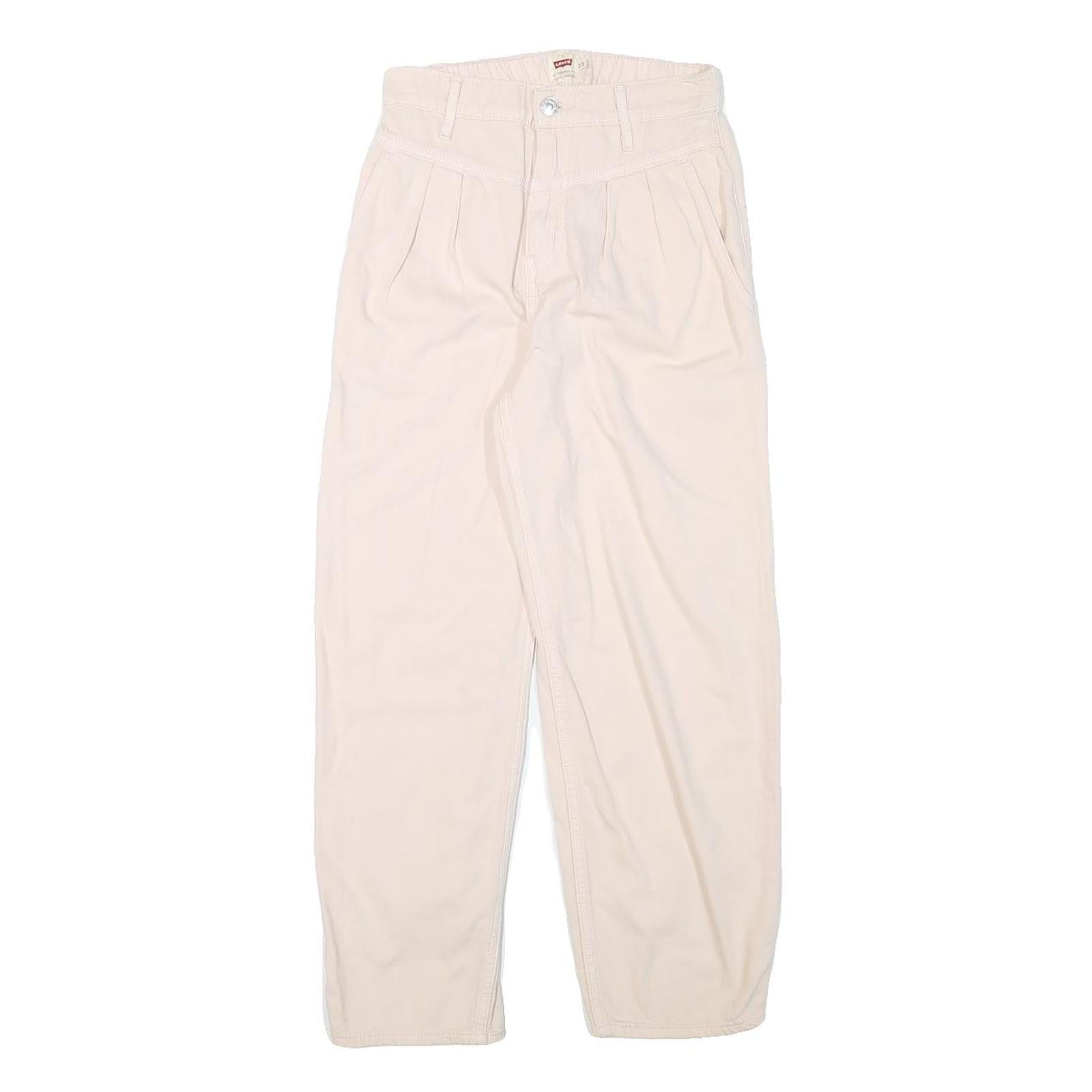 LEVI'S Womens Cotton Blend Cream Relaxed Straight Trousers W24 L24 Casual