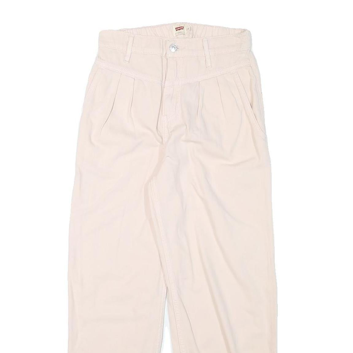 LEVI'S Womens Cotton Blend Cream Relaxed Straight Trousers W24 L24 Casual