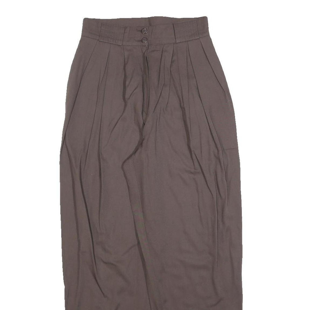 Womens Relaxed Fit Brown Polyester Blend Trousers W25 L27 Pleated Zip Pocket