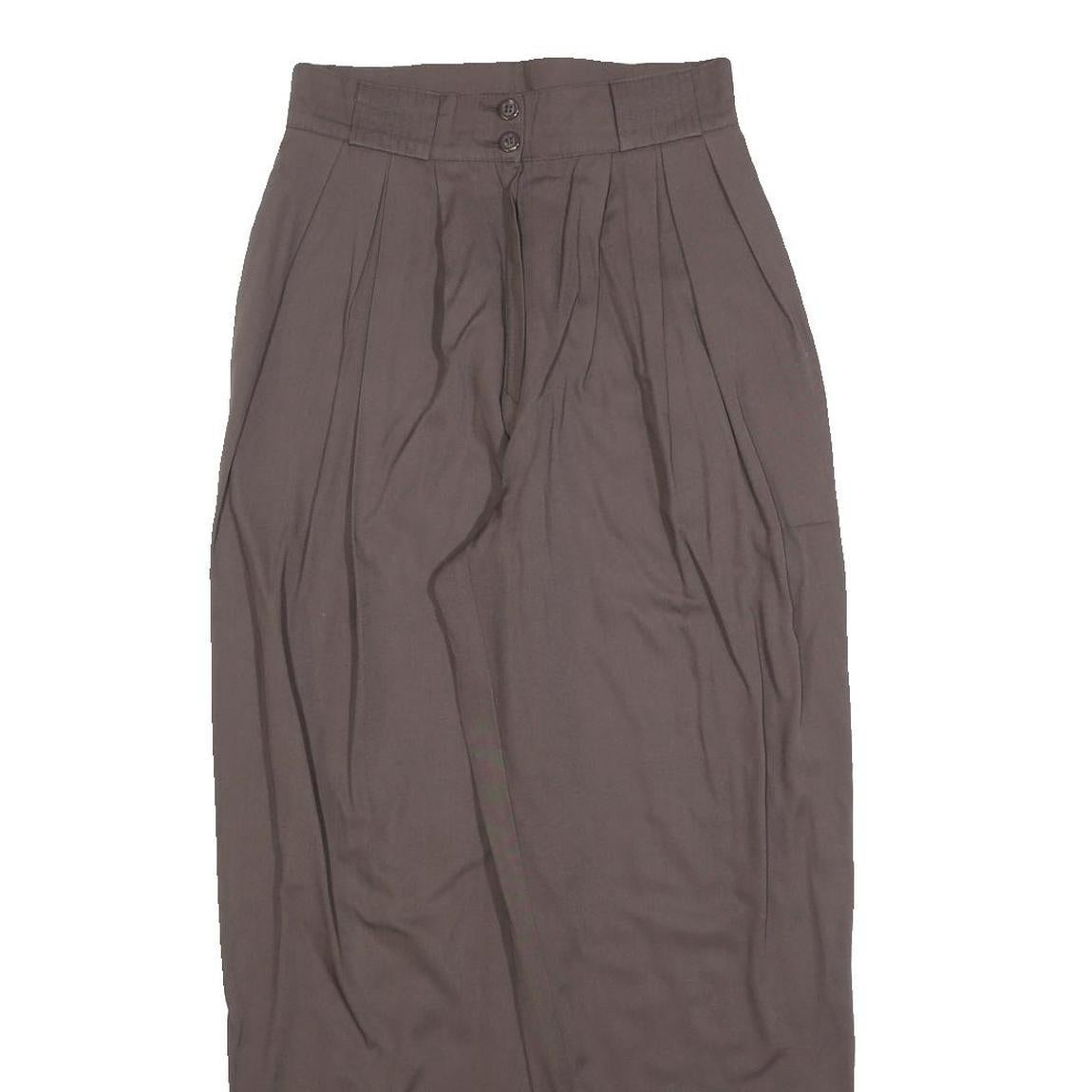 Womens Relaxed Fit Brown Polyester Blend Trousers W25 L27 Pleated Zip Pocket