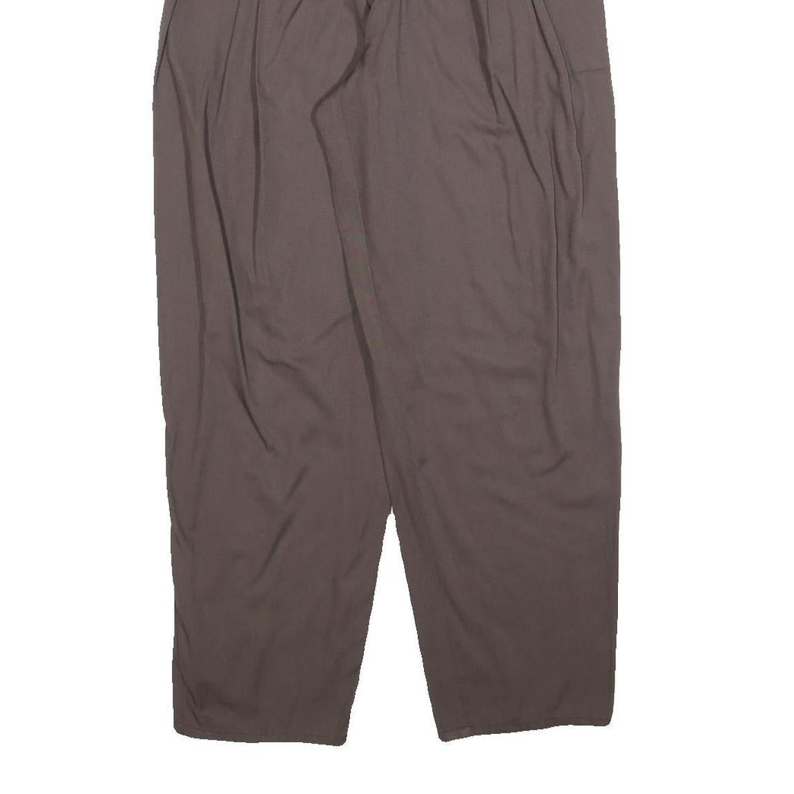 Womens Relaxed Fit Brown Polyester Blend Trousers W25 L27 Pleated Zip Pocket