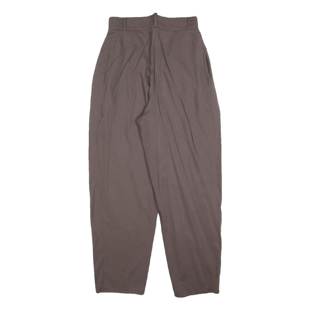 Womens Relaxed Fit Brown Polyester Blend Trousers W25 L27 Pleated Zip Pocket