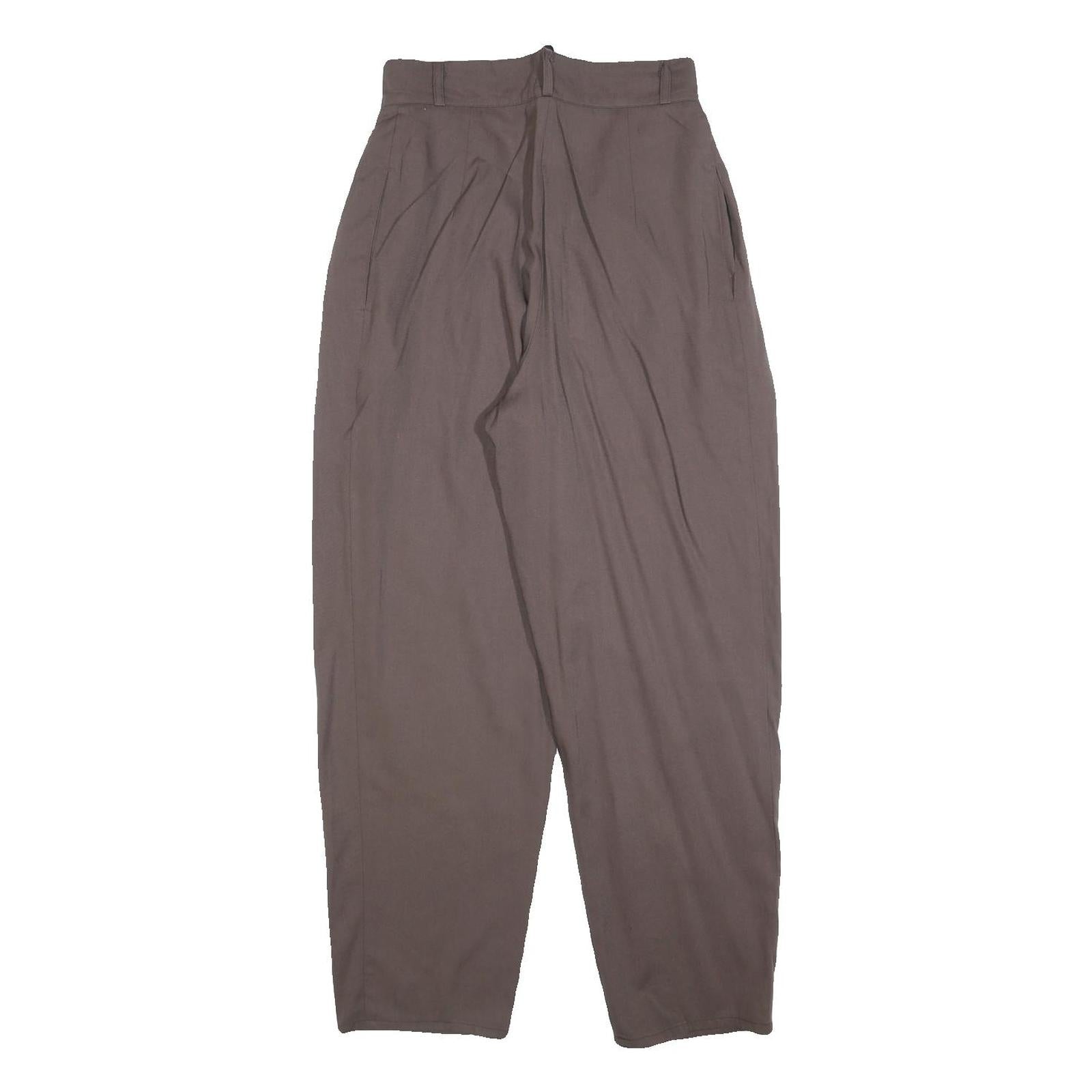 Womens Relaxed Fit Brown Polyester Blend Trousers W25 L27 Pleated Zip Pocket