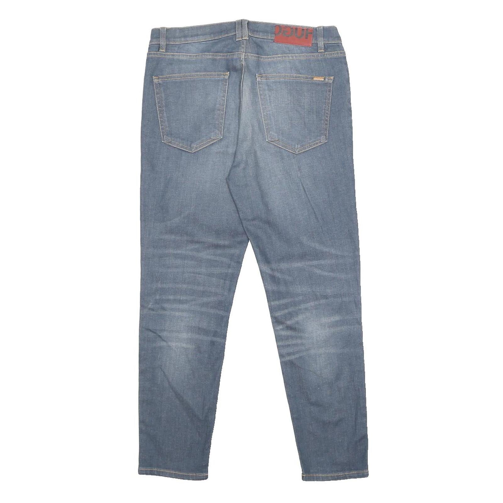 HUGO Mens Slim Blue Denim Jeans W32 L27 Zip Cotton Blend Casual Fashion