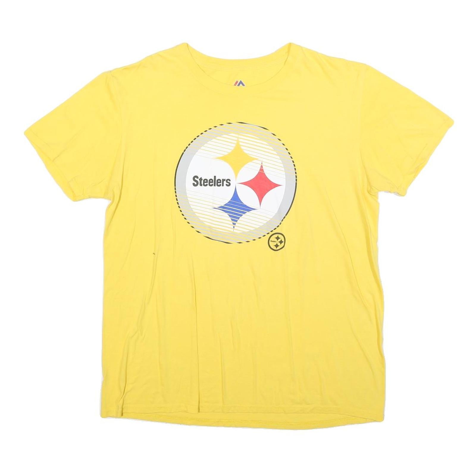MAJESTIC Womens Yellow Steelers Graphic T-Shirt L Short Sleeve Crew Neck