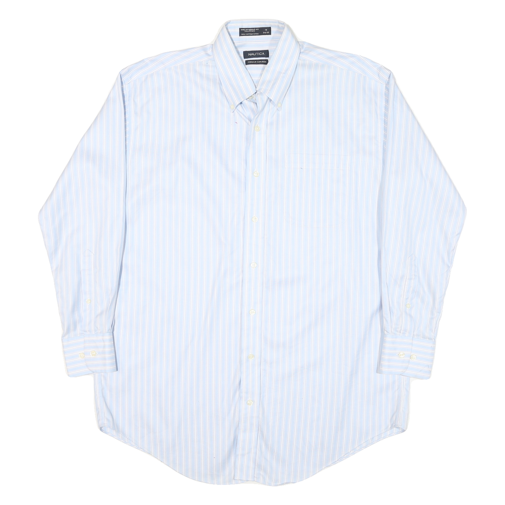 NAUTICA Mens Blue & White Striped Shirt L Button Down Long Sleeve Cotton