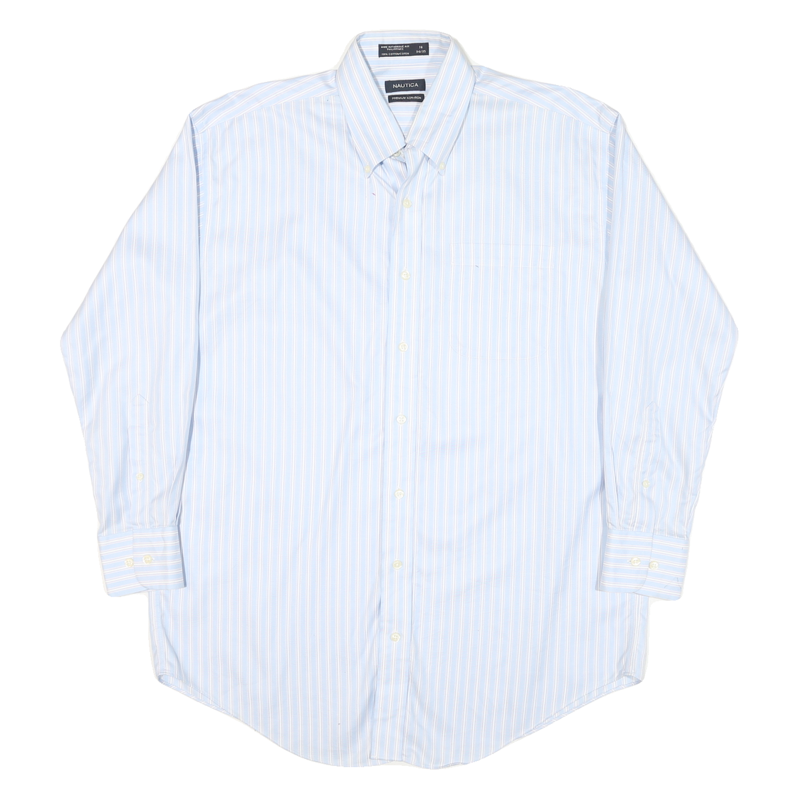 NAUTICA Mens Blue & White Striped Shirt L Button Down Long Sleeve Cotton