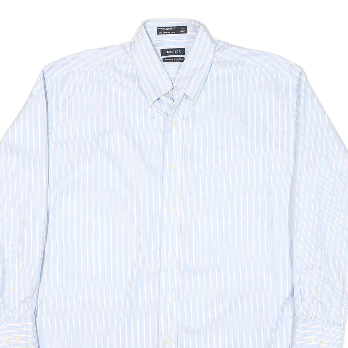 NAUTICA Mens Blue & White Striped Shirt L Button Down Long Sleeve Cotton